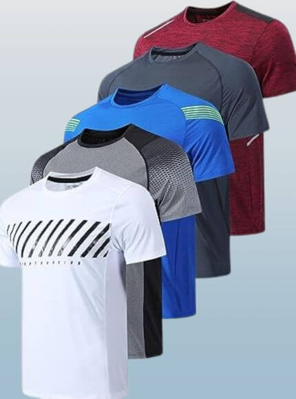 Athletic Running Gym Workout Short Sleeve Tee Tops Bulk -5 Pack Men’s Active Quick Dry Crew Neck T Shirts