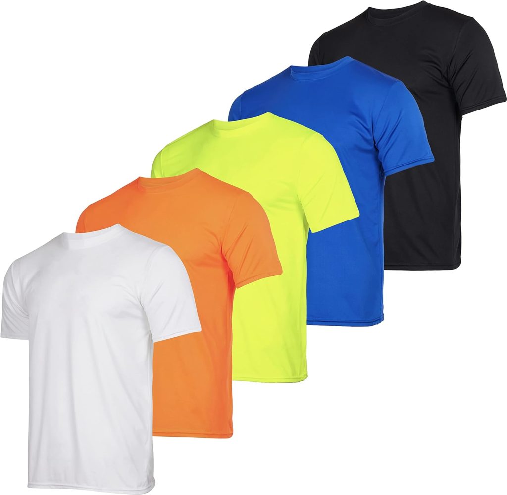 For Men's Dry-Fit Moisture Wicking Active Athletic Performance Crew T-Shirt, 5 Pack