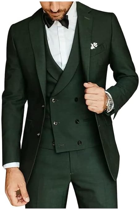 Mens 3 Piece Dark Green Suit for Men - Two Button Tweed Tuxedo for Men