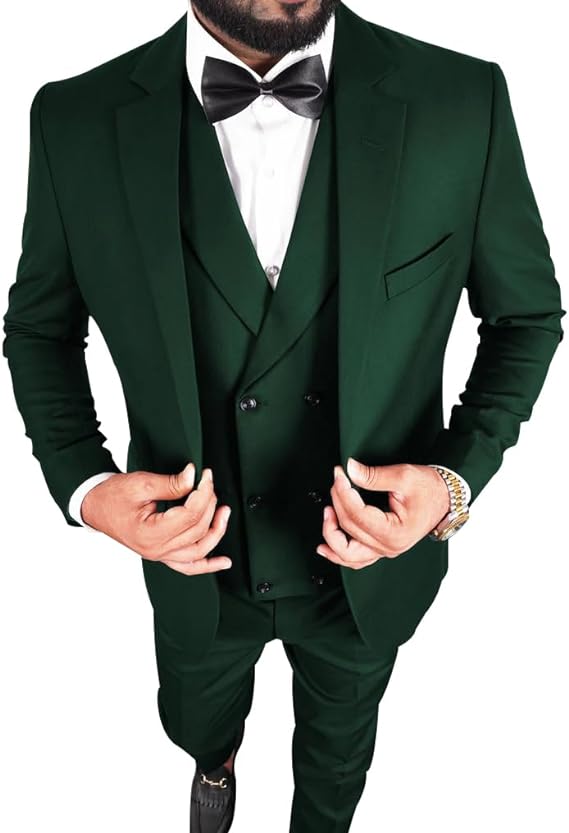 Mens 3 Piece Suit Slim Fit Elegant Wedding Groom Prom Party Suit Blazer Vest and Pants Tuxedo Suit Set