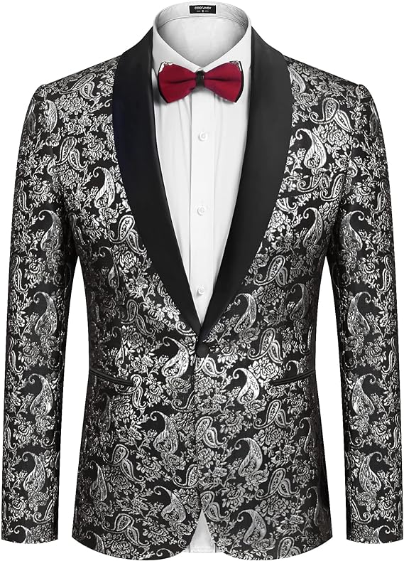 COOFANDY Men's Floral Tuxedo Winter Suit for Wedding